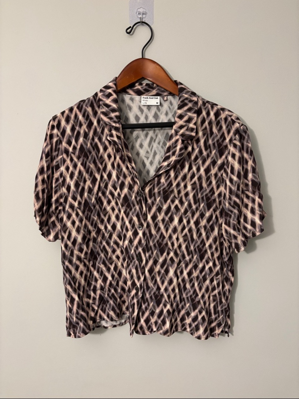 Frank & Oak Short-Sleeve Geometric Button-Down in Pink and Black